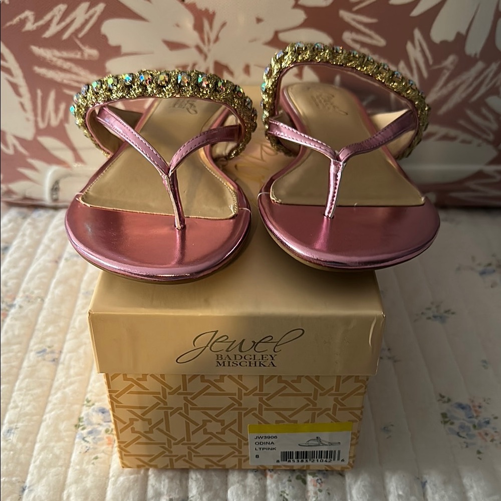 Badgley Mischka Jewel Pink and Gold Sandals